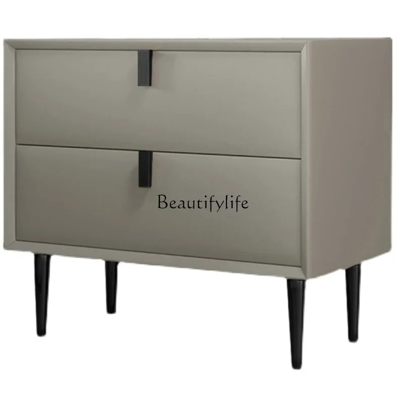 

ls 27 Italian minimalist solid wood bedside table leather light luxury simple locker