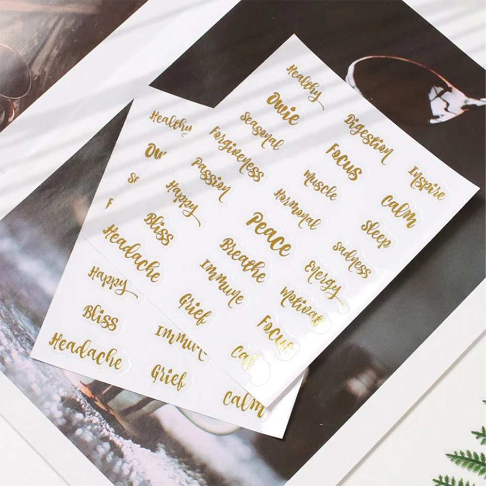 

6 Sheets Golden Letters Labels for Essential Oil Bottles Waterproof Stickers Decals Seal Bottle ganizing Tags