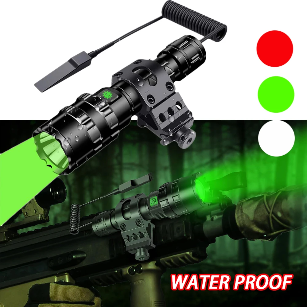 

LED Green Light Tactical Flashlight, Zoomable & 5 Lighting Modes Green Hunting Light, Predator Light with Dual Pressure Switch