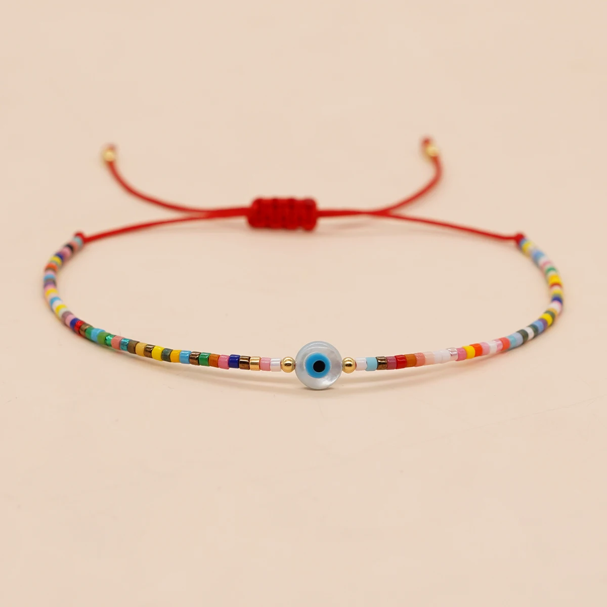 Go2boho Red Friendship Miyuki Mixed Colorful Rainbow Bead Bracelet For Women Evil Eye Summer Boho Jewelry Gift For Her