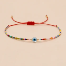 Go2boho Red Friendship Miyuki Mixed Colorful Rainbow Bead Bracelet For Women Evil Eye Summer Boho Jewelry Gift For Her