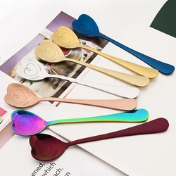 Drmfiy 1/2Pcs Stainless Steel Spoon Heart Shape Gold Scoop Coffee Spoon Holiday Gifts Kitchen Accessories Tableware Decoration