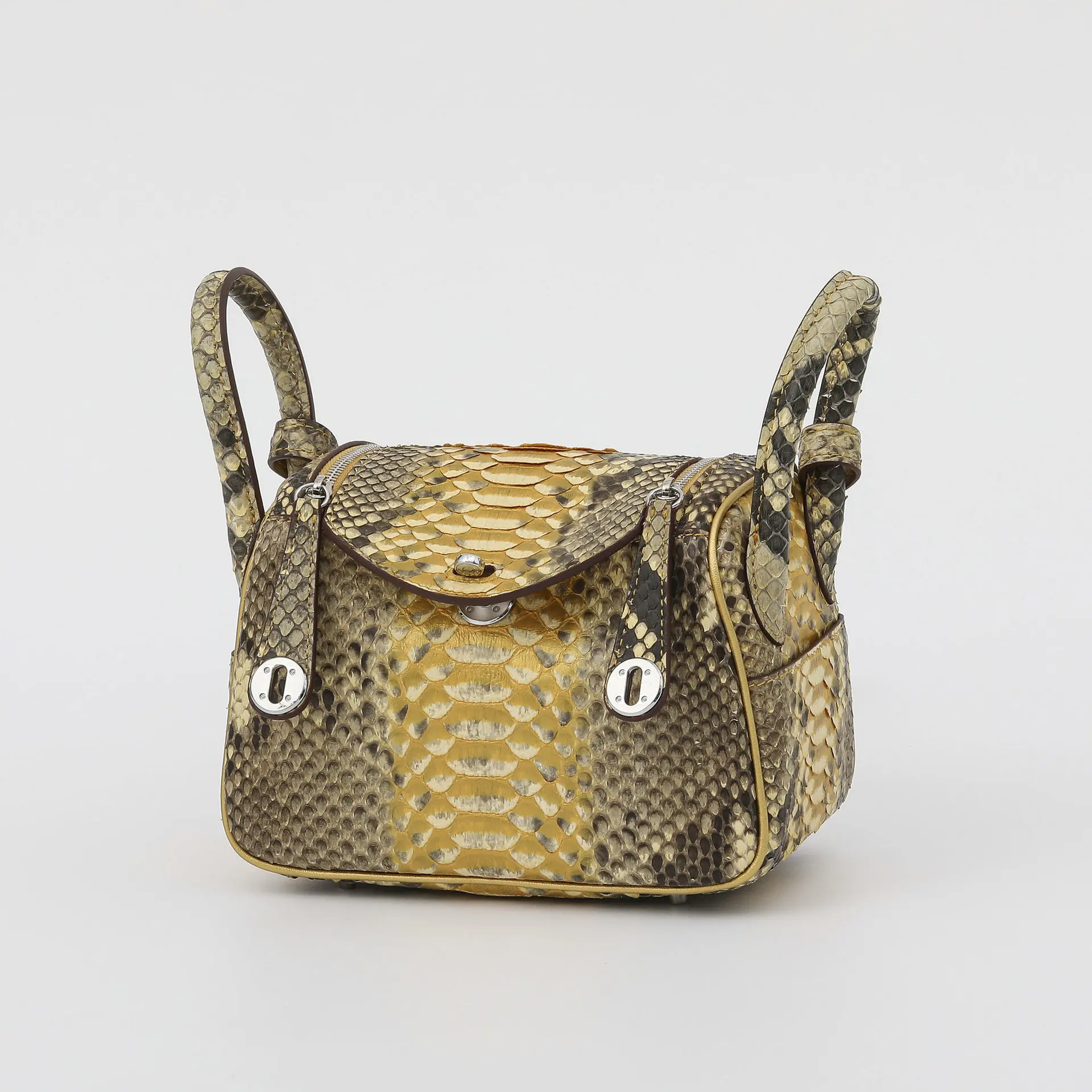 

2025 New Golden Snake Leather Women's Bag Genuine Leather Fashion Lady Shoulder Crossbody Bag High-end Small Square Bag 45