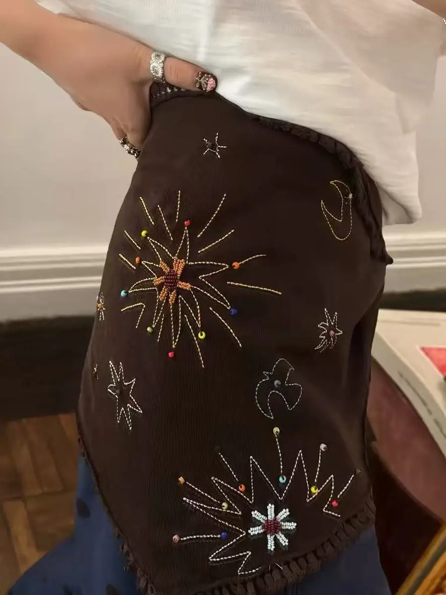 刺繍入りシルクスカーフウエストベルトデニムパンツ重ね着ファッションアクセサリー三角スカーフ下着カーテン高級感