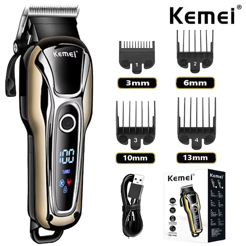 Kemei 1990 nueva cortadora de cabello cortadora de cabello profesional cortadora de cabello para hombres cortadora eléctrica pantalla LCD cortadora de cabello conjunto todopoderoso