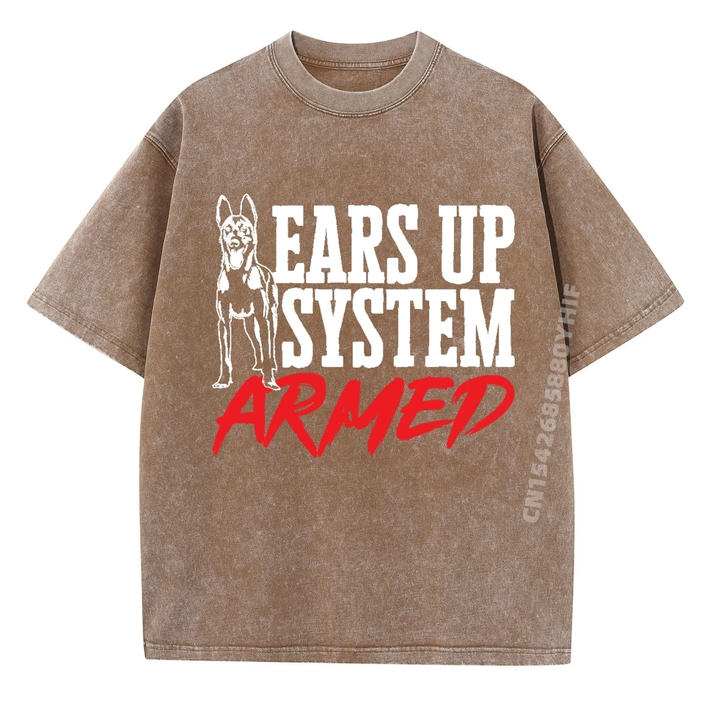 

Belgian Malinois Ears Up System Tops Tees Cute Printed T-shirts Men Group Short Sleeve Cotton Adult Retro Washed Tee Shirts