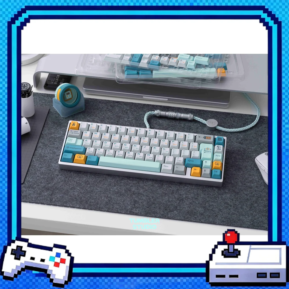 Tumbler Studio x Headphone Fox Retro Evolution Tiffany Blue Magnetic Switch Custom Mechanical Keyboard Aviator Cable Coiled Cord