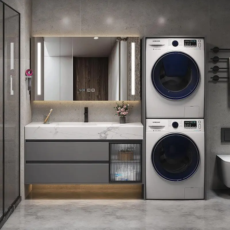 Rock slab washing machine cabinet combination Double laundry cabinet Drying stacked plus cabinet Laundry pool Wash sink with