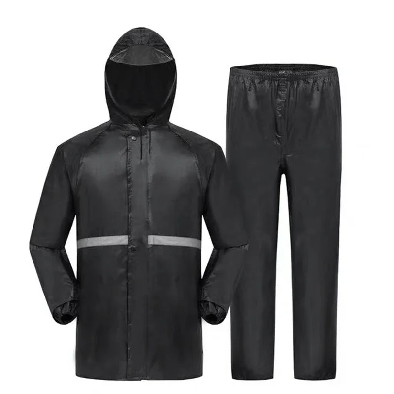 2pcs Hooded Coat & Pant Rain Suit for Women Men Outdoor Waterproof Rain Gear with Reflective Strip Motocycle Riding Raincoat