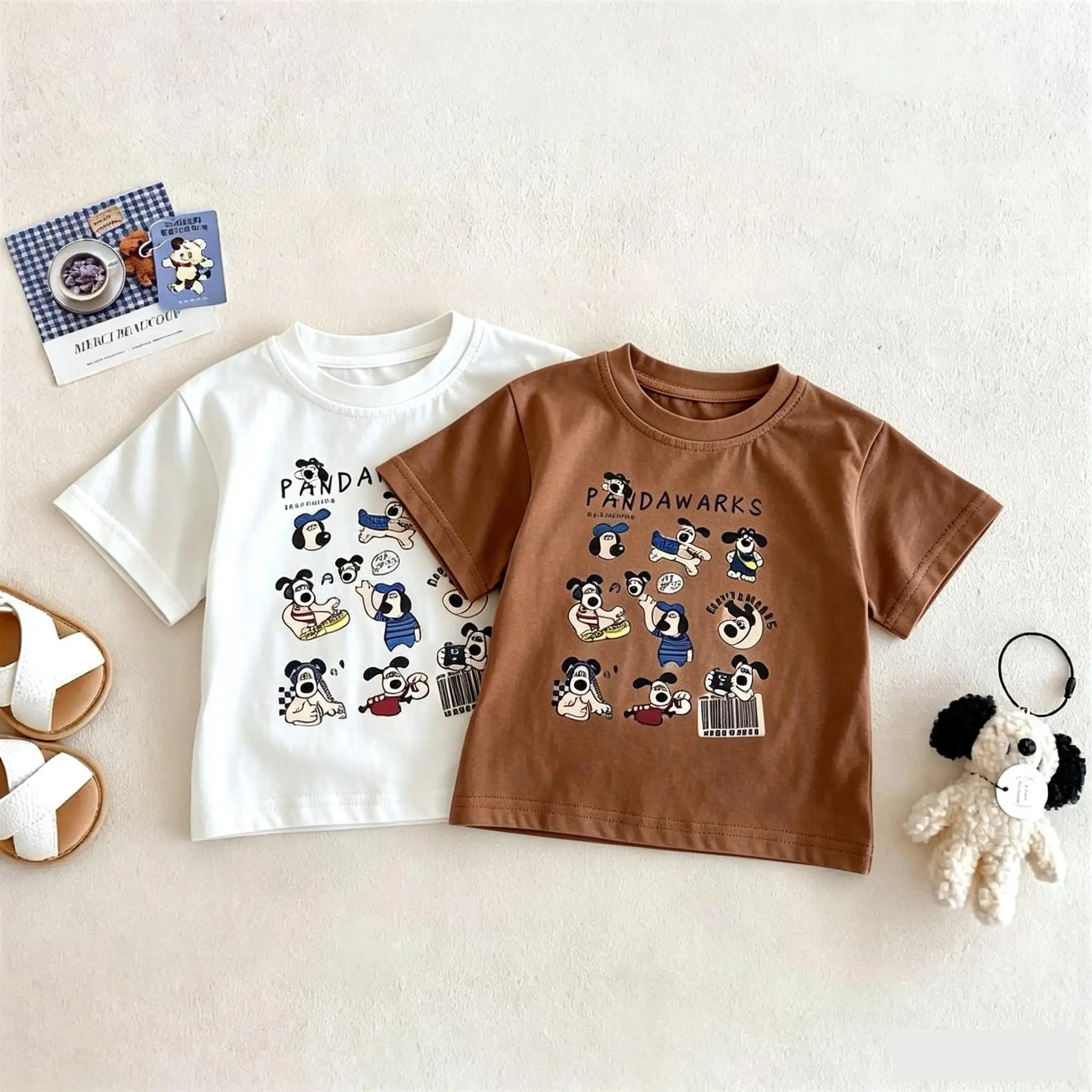 Children's Wear Tops T-shirts Printed Cartoon Fashion Korean Girl Boy Short Sleeve Tees Simple Versatile Casual Crewneck Tshirts