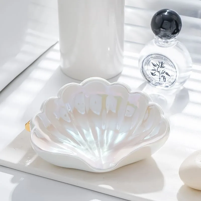 Shell Portable Soap Dishes Ceramic Creative Fashion Home Bathroom Accessories Desk Organizer Waterproof Drain Rack Dish Drainer