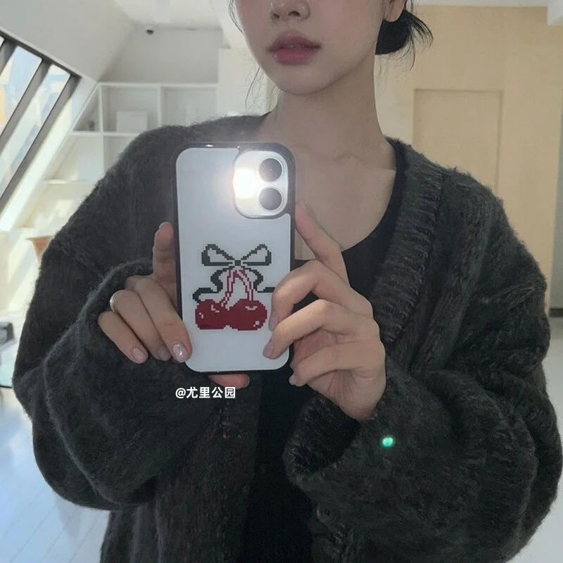 Funda de Teléfono Retro Y2K con Diseño de Cereza Pixelada para iPhone 17 Air 16 15 14 13 12 11 Pro XR XS X 7 8 Max, Estilo Coreano, Lujosa y Resistente a Impactos