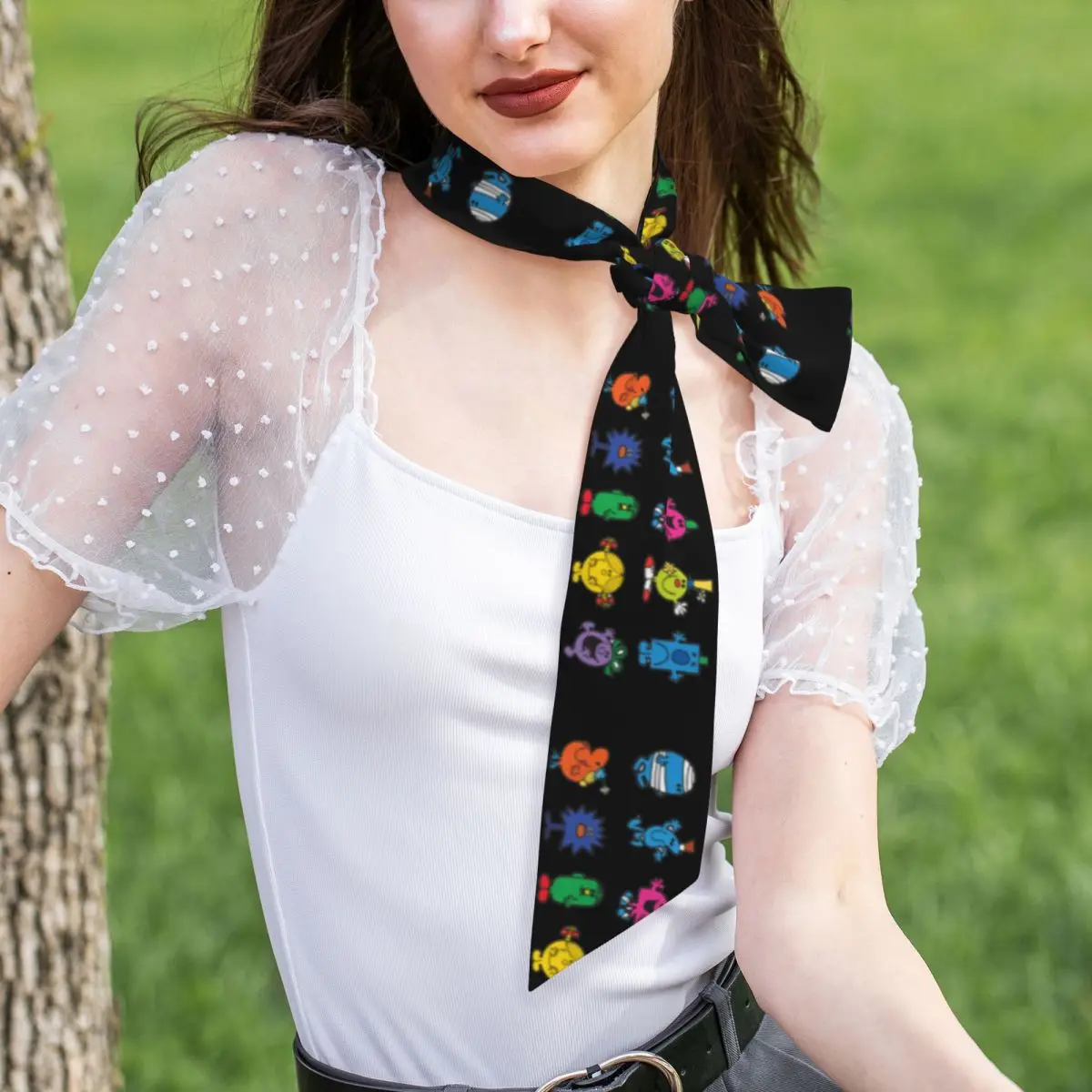 Little Miss Mr Women Long Narrow Scarf Soft Skinny Scarf Multi-use Neck Head Wrap for Office Daily Party