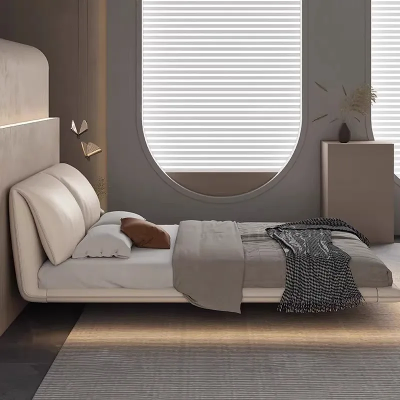 سرير جلدي معلق على شكل أذن الفيل، طراز حديث وبسيط، غرفة نوم رئيسية، حقيبة ناعمة، شقة صغيرة، إيطالية بسيطة وخفيفة luxu #3