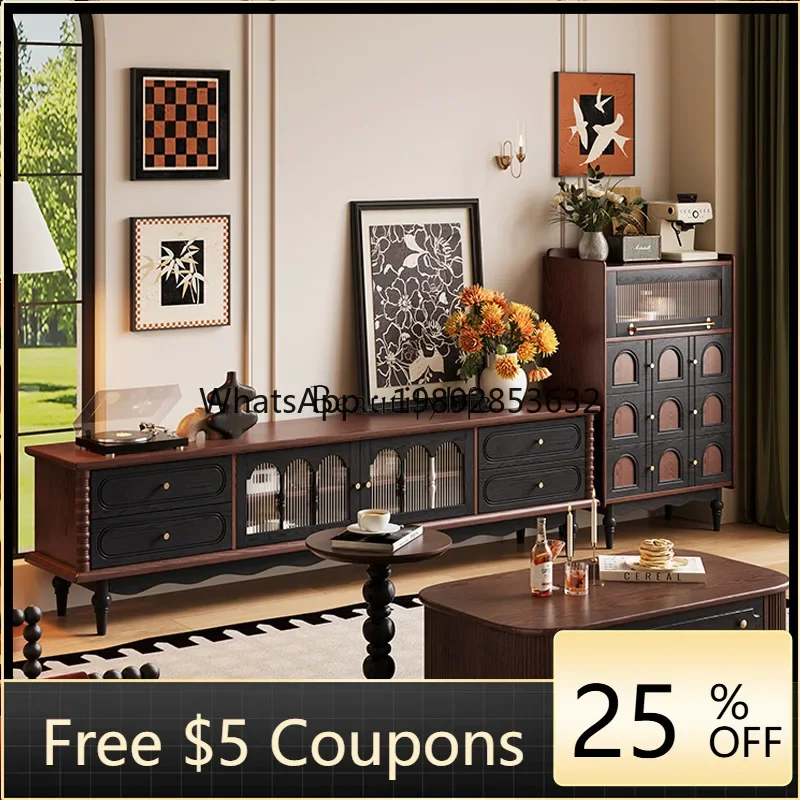 

FF French retro living room side cabinet antique solid wood bedroom color matching