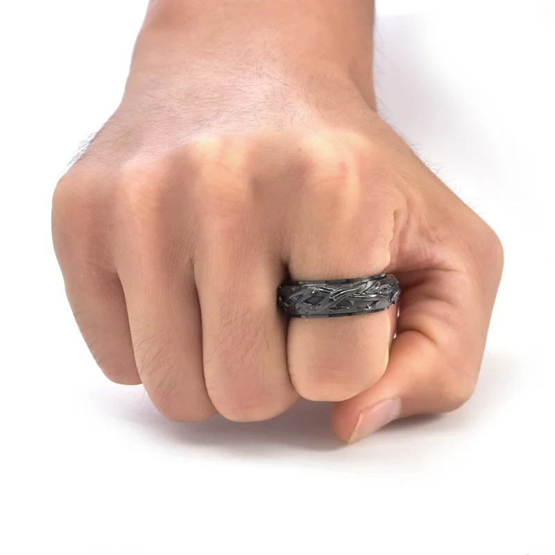 8mm Punk Stainless Steel Thorn Vine Ring for Men Rotatable Anti-Stress Anxiety Release Spinning Ring Anillo Antiestres