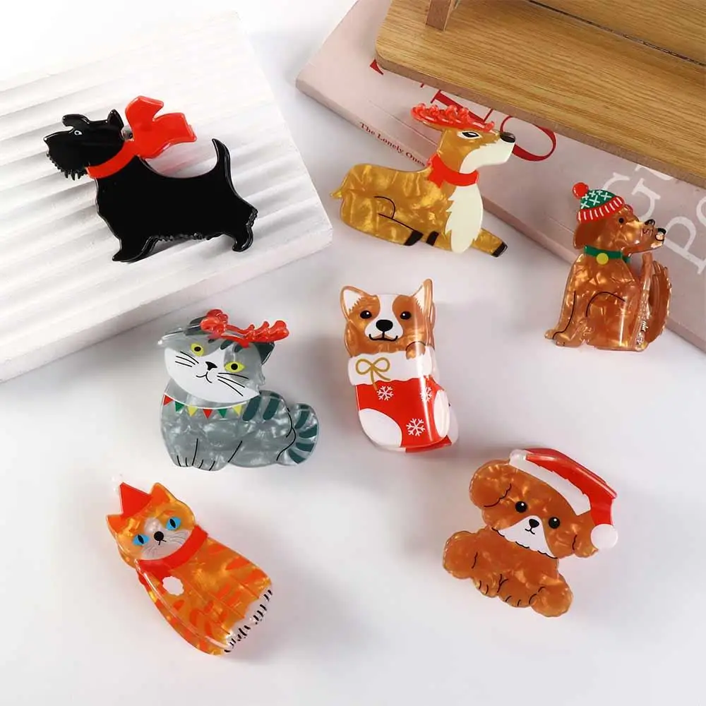 Puppy Animal Dog Hair Claw Christmas Hat Hair Clip Cartoon Cat Hair Clip Festival Headdress Grab Clip Christmas Elk Shark Clip