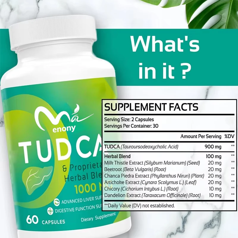 TUDCA-Supplément de soutien pour le vever, 1000mg -60 capsules, sels biliaires TUDCA mélangés avec du chardon-Marie, nettoyage et réparation du foie Bjfor