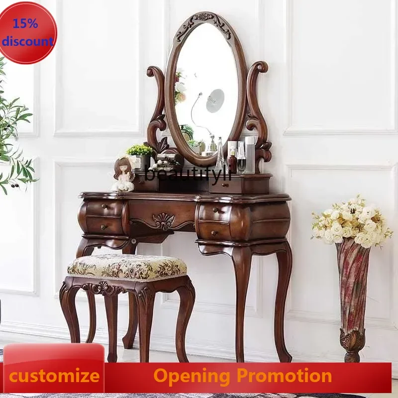 

ss8350 American dresser solid wood bedroom European makeup table simple modern French light luxury small apartment retro makeup