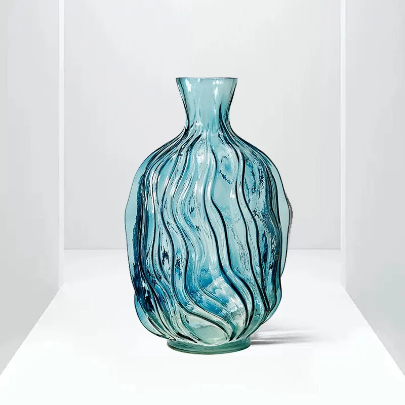 

Simple blue household hydroponics high-end feel high appearance grade glass vase