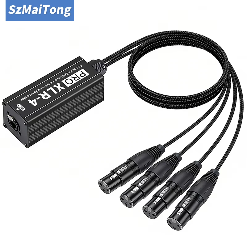 XLR to RJ45 4 Channel Audio Extender DMX512 Signal Extender Network Cable Extender for Microphone Mixer Amplifier and Speaker