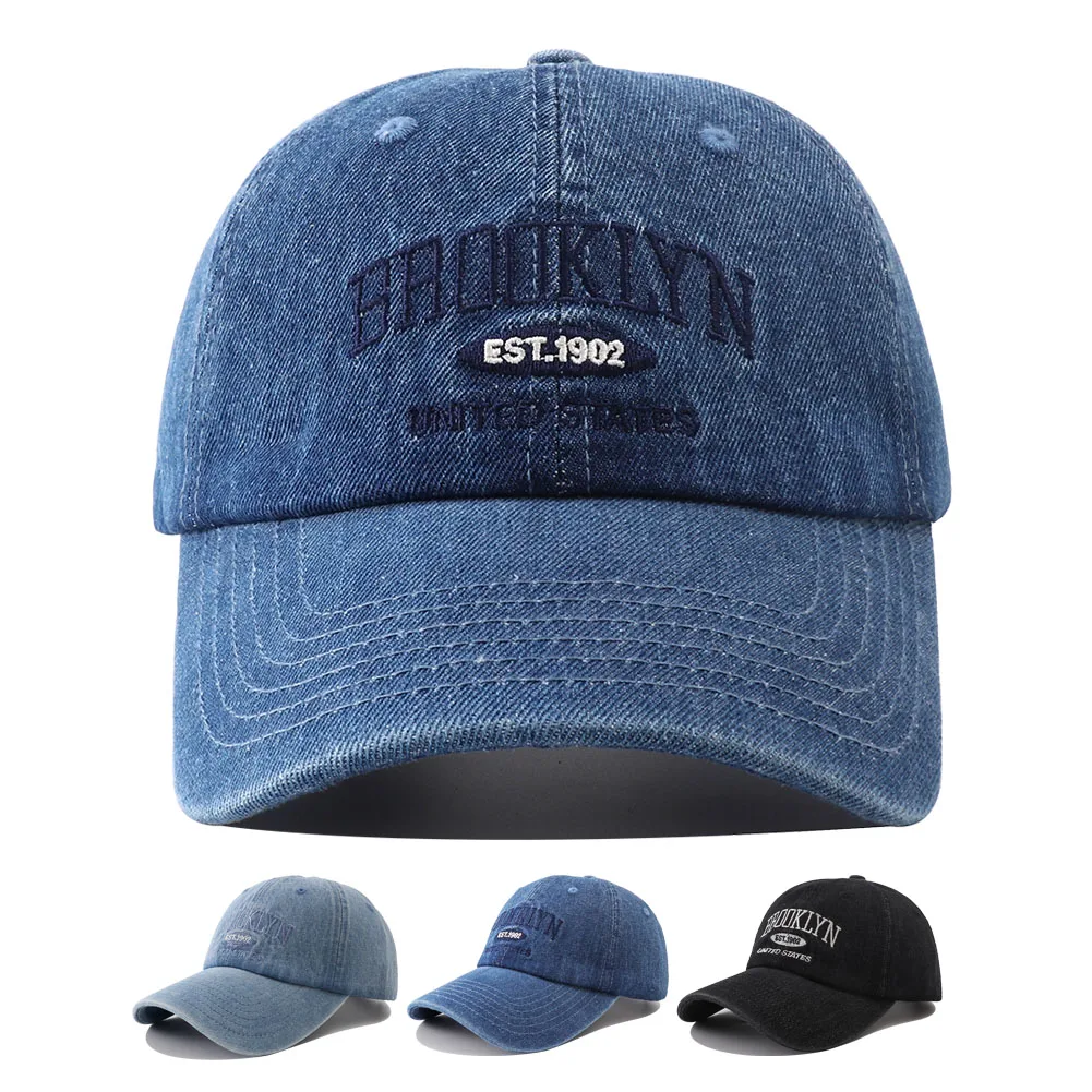 Fashion Brooklyn Embroidery Denim Snapback Baseball Caps Adjustable Outdoor Casual Adult Wash Sports Golf Sun Hats for Women Men