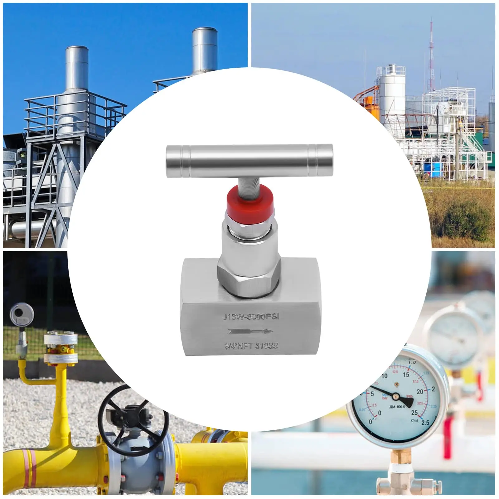 صمام إبرة مستقيم 316 من الفولاذ المقاوم للصدأ، وصلة أنثى 3/4 بوصة Npt، 2 منفذ صمام التحكم في التدفق الهيدروليكي الصناعي الثقيل