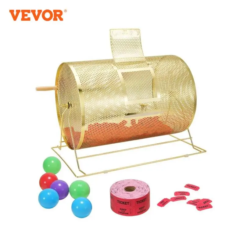 VEVOR Raffle Drum 12/16/22 inch Transparent/Brass Plated Raffle Ticket Spinning Cage Holds 10000 Tickets or 300 Ping Pong Balls