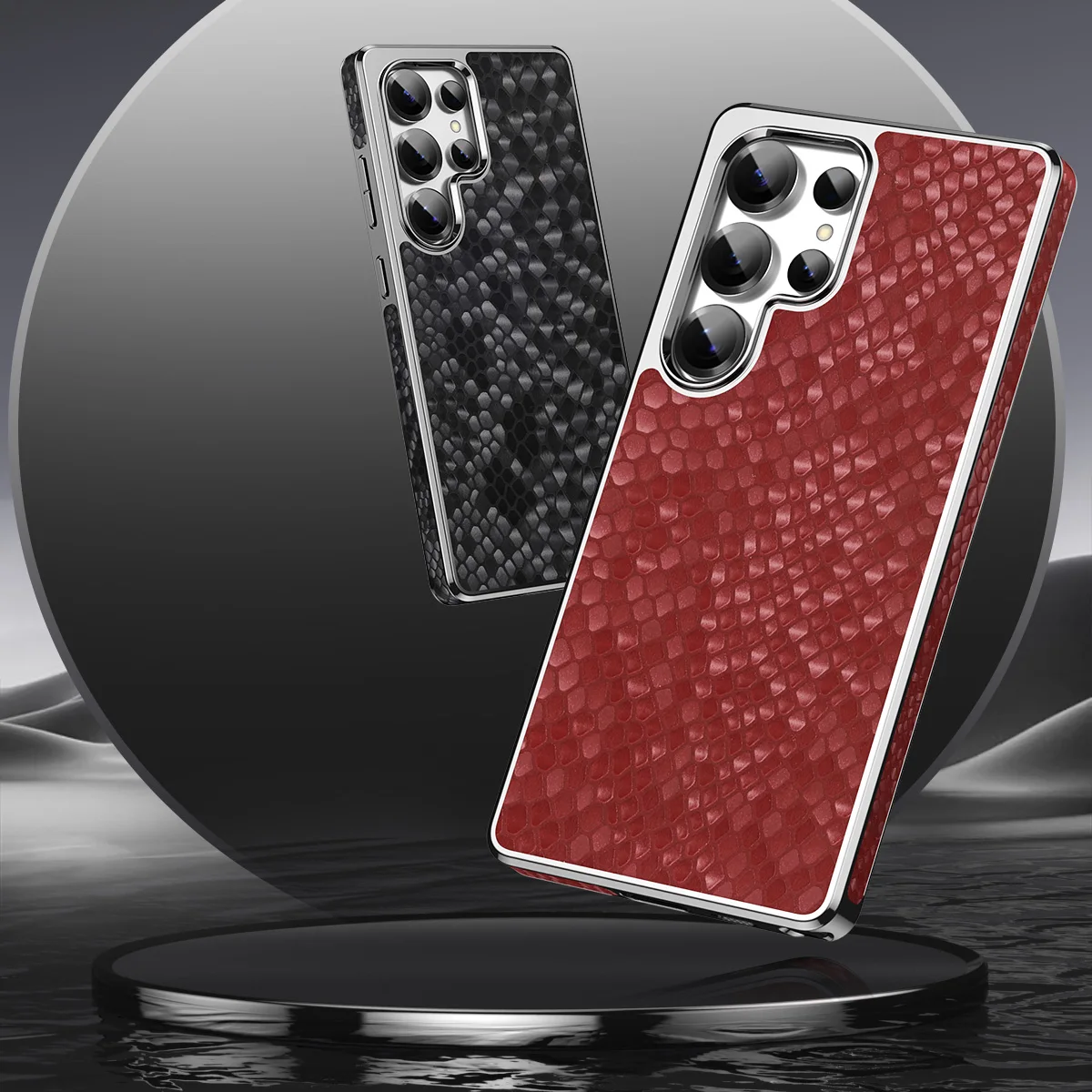 

Magnetic Charging Case for Samsung Galaxy S25 Ultra S24 S23U 3D Dragon Scale Pattern Genuine Cowhide Leather Protective Shell