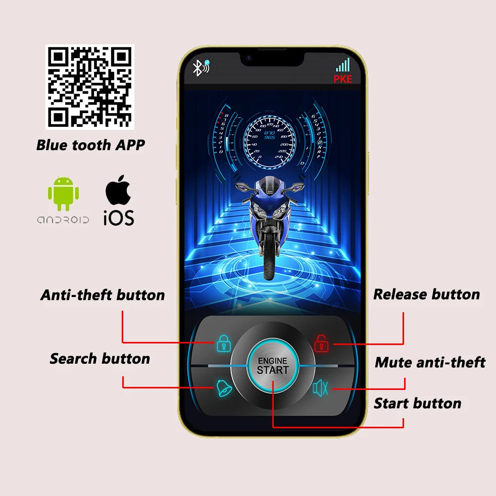 Bluetooth motorcycle anti-theft alarm automatically senses mobile phone operation, one-key start PKE induction anti-theft lock