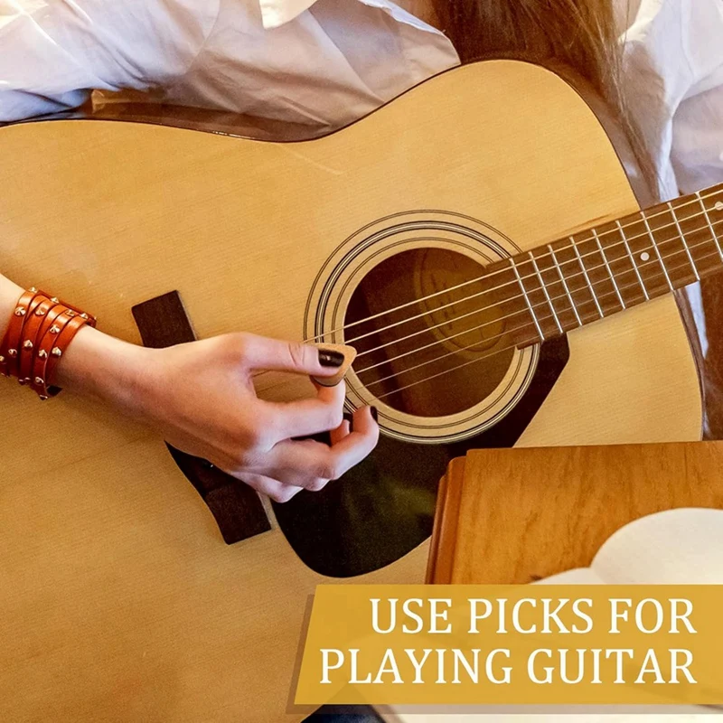 Guitar Pick Box With 6 Pcs Guitar Picks, Wooden Acoustic Guitar Pick Box For Present Music Instrument Guitar Bass