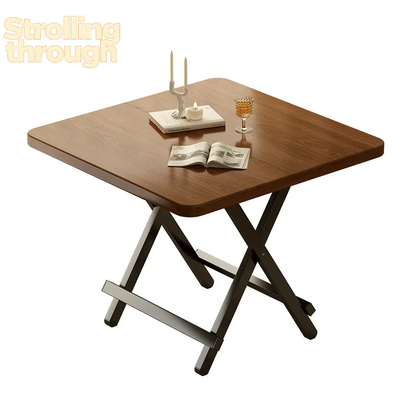 

Medieval style dining table folding home dining table simple rental house foldable small table simple small square