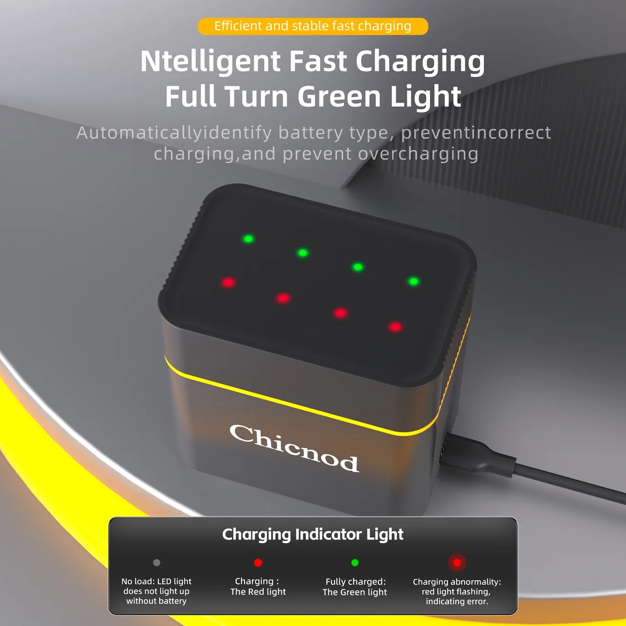 CHICNOD AA AAA Rechargeable Li-ion Batteries 1.5V 3800mWh 1110mWh USB-C Charging 8-Slot Flip Cover Smart Charger