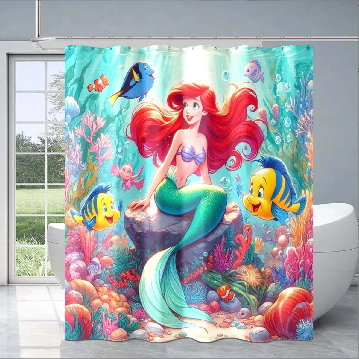 

The Little Mermaid Girl Shower Curtain Cute Cartoon Pattern Shower Curtain Children's Bathroom Fashion Decoration Gift