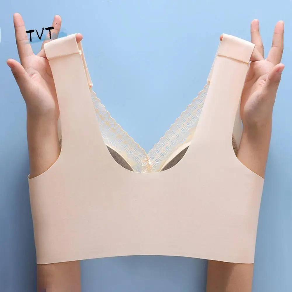 

Sweet Plus Size Lace Women's Underwear Shockproof Comfortable Wireless Deep V Bra Lingerie Close-fitting Seamless Bra Gifts