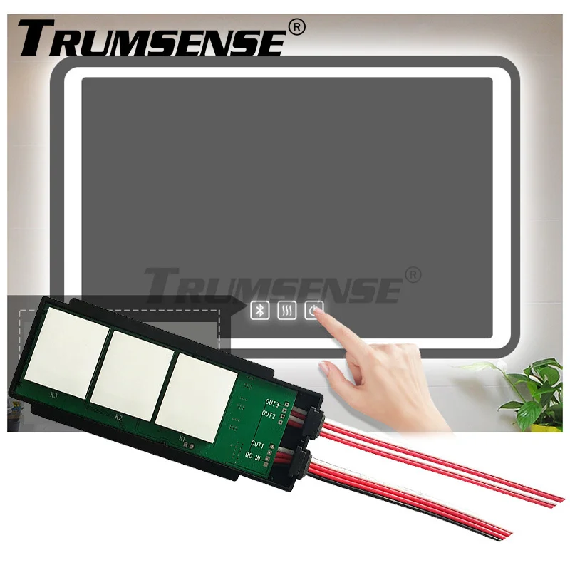 

Genuine Trumsense 12 to 24V Three Key LED Mirror Touch Switch Stepless Brightness Adjusting with Bluetooth Defogging Control