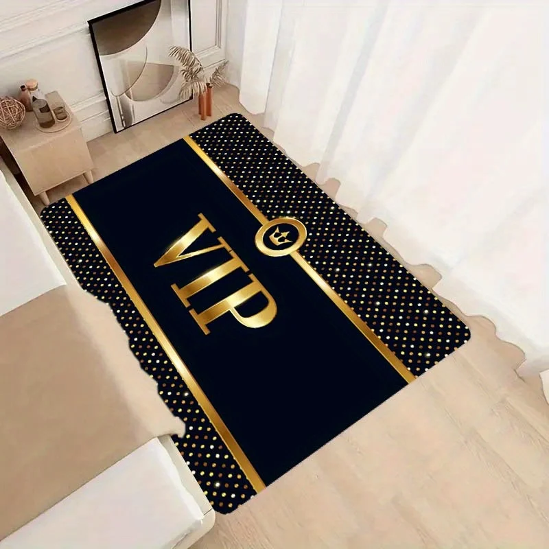 VIP Gold Dot Kitchen Mat  Non-Slip Durable Polyester Rug, Elegant Black Gold for Kitchen Living Room Porch Decor