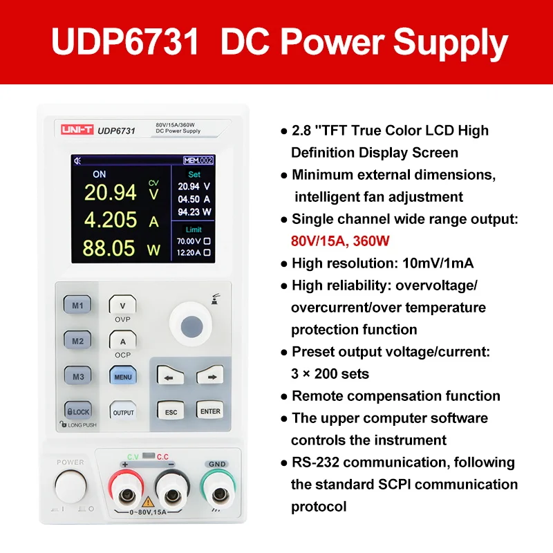 UNI-T تحويل التيار الكهربائي تيار مستمر UDP6730 UDP6731 مختبر إمدادات الطاقة 40 فولت 60A 360 واط التحكم الرقمي بالكامل RS-232 الاتصالات