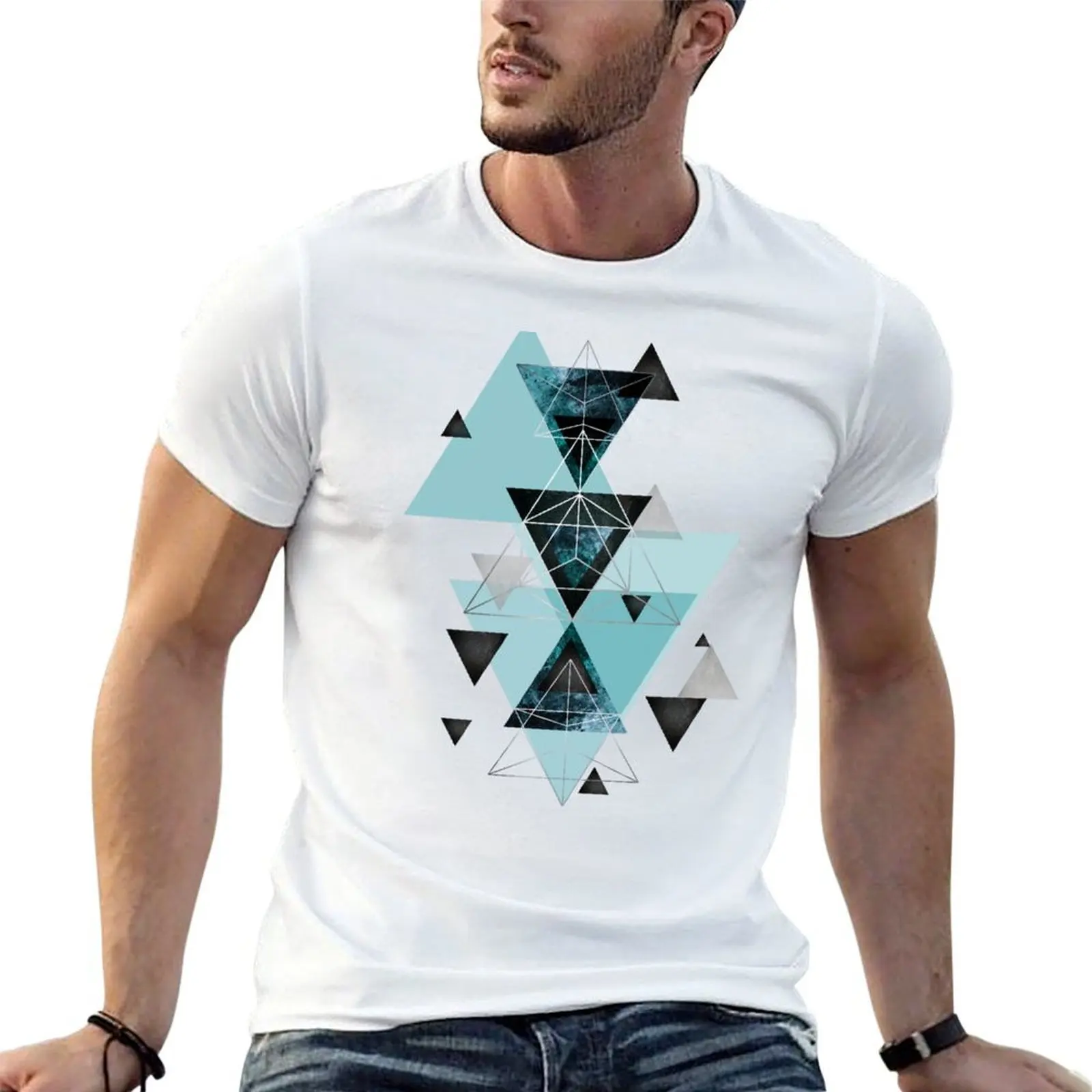 Turquoise Geo T-Shirt anime tshirt cute tops oversized t shirt men