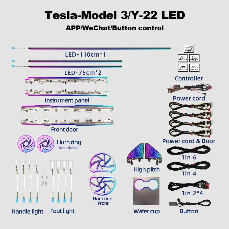 

For 512 Colors Atmosphere Light Automotive Interior Ambient s Led Kit Model 3 Or Y Parts