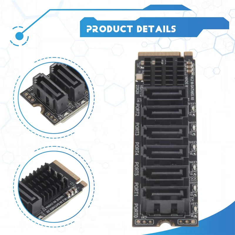 A23F-M.2 NVME PCI-E PCIE X4 X8 X16 To 6 Port 3.0 SATA Adapter Card Riser ASM1166 Chassis Server PC Computer Expansion Card