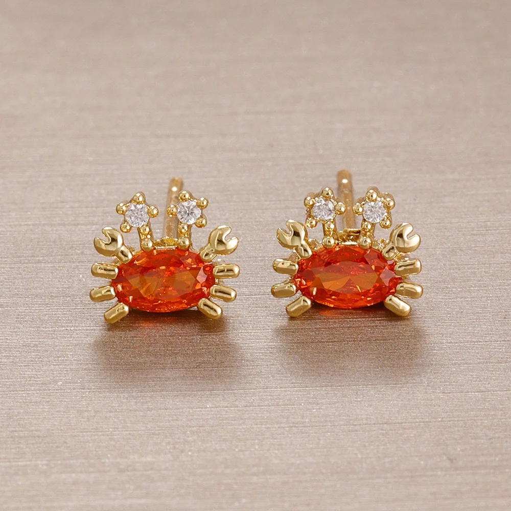 1 Pair Cute Marine Small Animals Zircon Stud Earrings For Women Fish/Seahorse/Crab Gold Plated Ear Studs Jewelry Gift