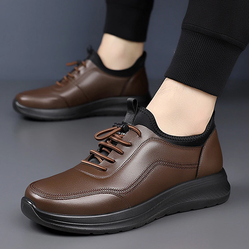 

Men PU Leather Loafers Non Slip Walking Thick-soled Breathable Outdoor Slip on Casual Shoes for Man Work Office Driving Sneakers