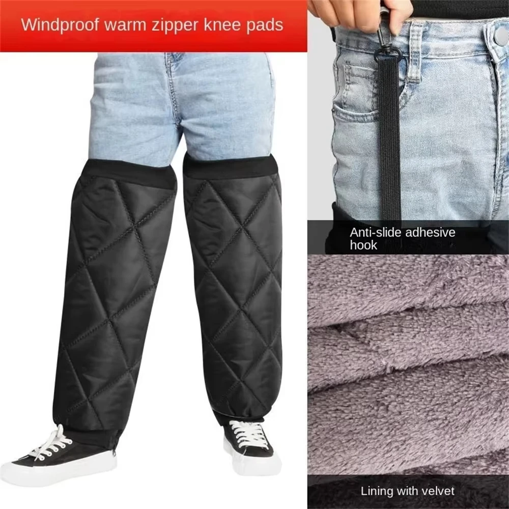 Winter Warm Leg Sleeves Waterproof Motorcycle Knee Pads Zipper Leg Warmer Thermal Knee Brace Outdoor Cycling Leg Guards Knee Pad