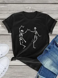 Dancing Skeletons Print T-Shirt, Casual Short Sleeve Top For Spring & Summer, Women's Clothing