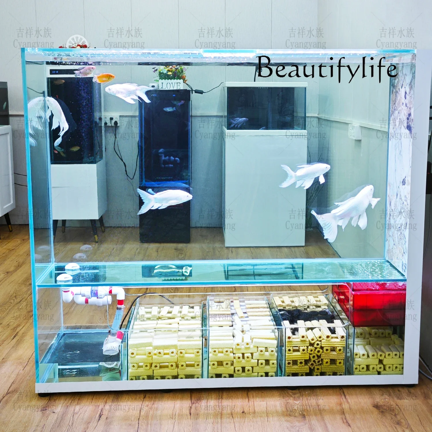 R Ceiling Screen Rock Slab Fish Tank Living Room New Ultra-white Glass Integrated Creative Bottom Filter Ecological Fish Tank