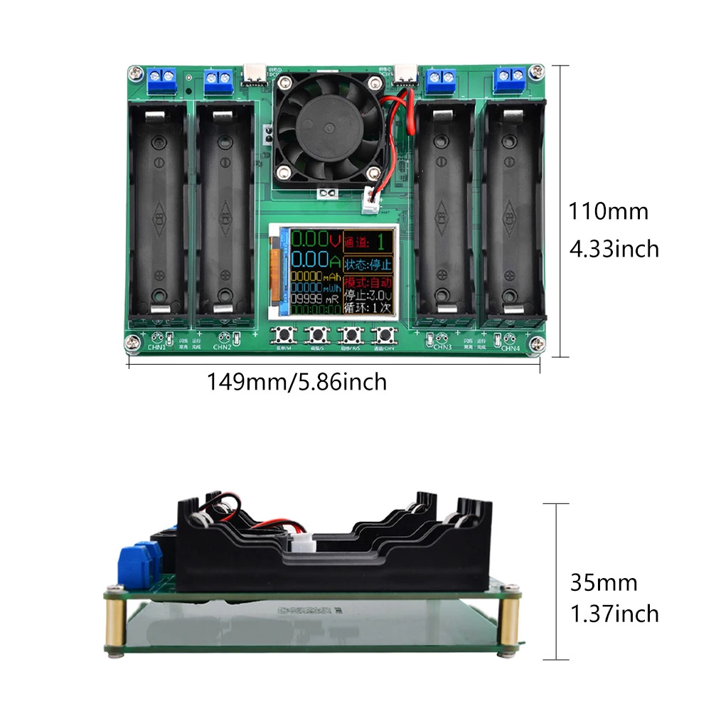 4CH 18650 Lithium Battery Tester,4 Channels Independent Charging and Discharging,Battery Capacity Test,Internal Resistance Test