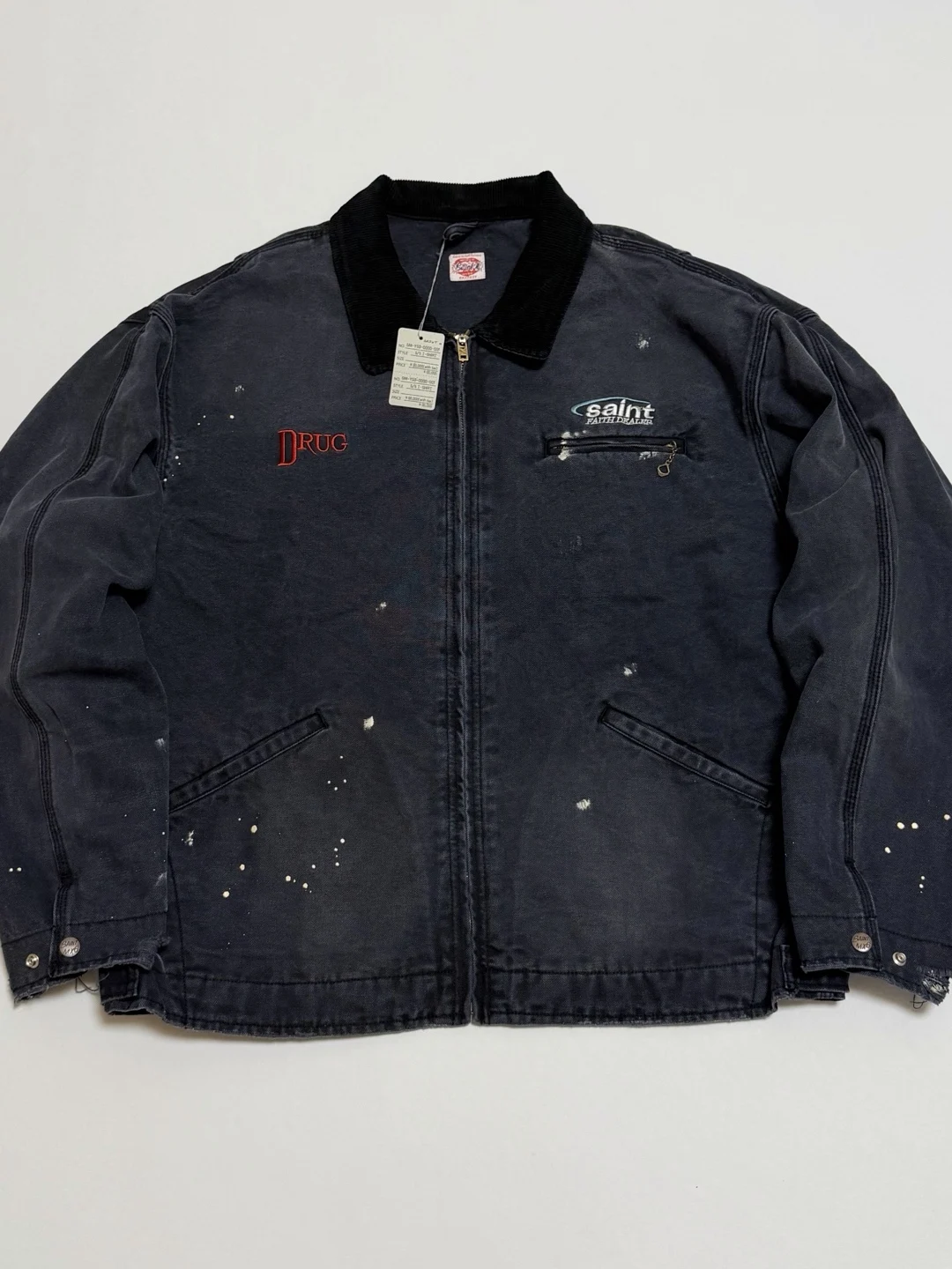 

American Street Sle Saint Heavyweight Waed Hand Dyed Faded Detroit Workwear Jaet Vintage Look Long Sve Zipper Closure