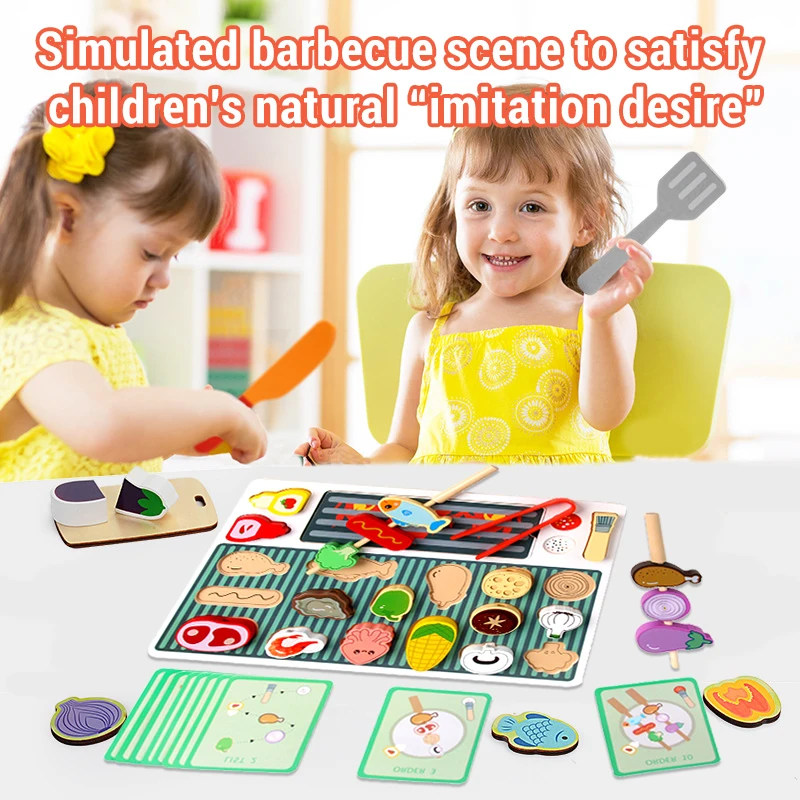 Bambini Giocattoli per barbecue in legno Bambini Simulazione in legno Cibo Barbecue Cucina Giocattoli da cucina Interazione genitore-figlio Giocattoli per case da gioco