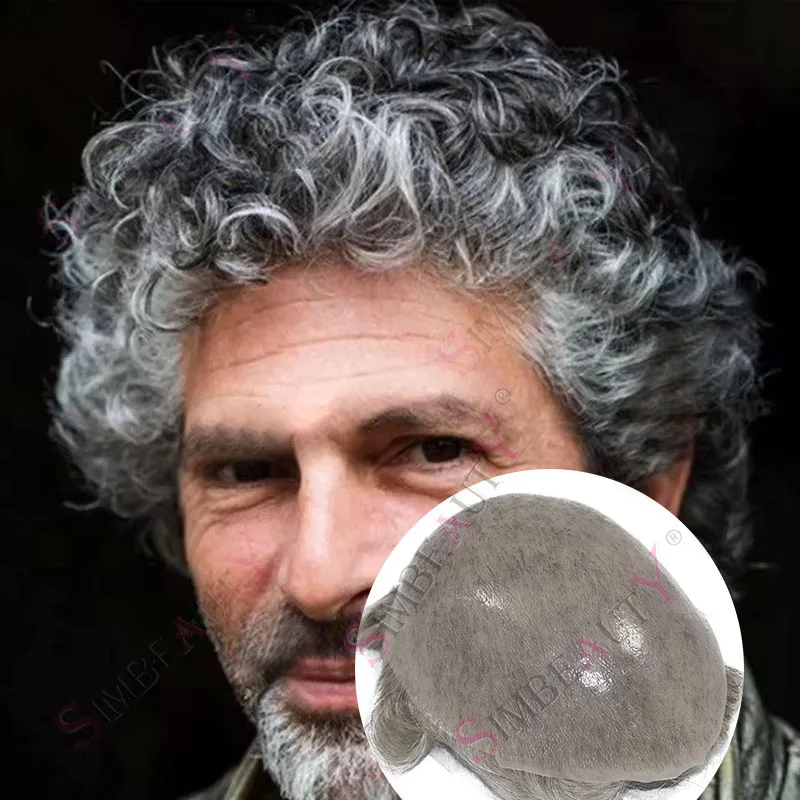 

22 мм вьющийся серый коричневый блондин 1B40 320 # Супер прочный 0,06 мм тонкая кожа незаметный Vloop мужской парик из натуральных волос человеческие волосы